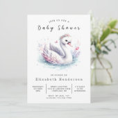 Watercolor Printable Swan Baby Dusche Einladung (Stehend Vorderseite)