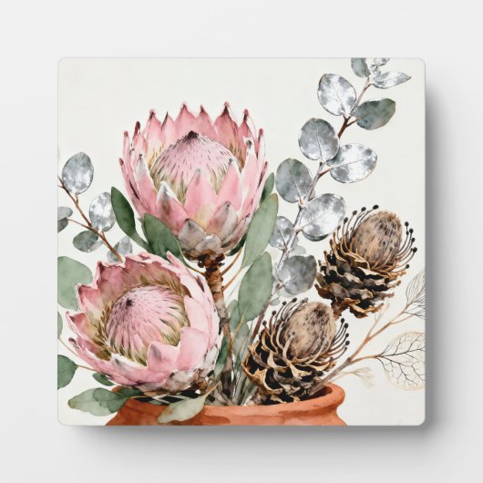 Watercolor Protea Eucalyptus Arrangement Fotoplatte (Vorderseite)
