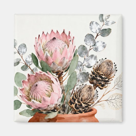 Watercolor Protea Eucalyptus Arrangement Magnet (Vorne)