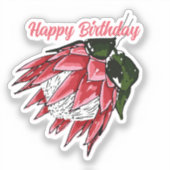 Watercolor Protea Happy Birthday Sticker I (Vorderseite)