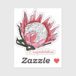 Watercolor Protea Herzlichen Glückwunsch Aufkleber