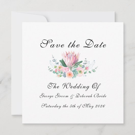 Watercolor Protea Save The Date Card (Vorderseite)