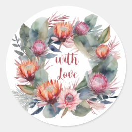 Watercolor Protea Wreath Circle Aufkleber