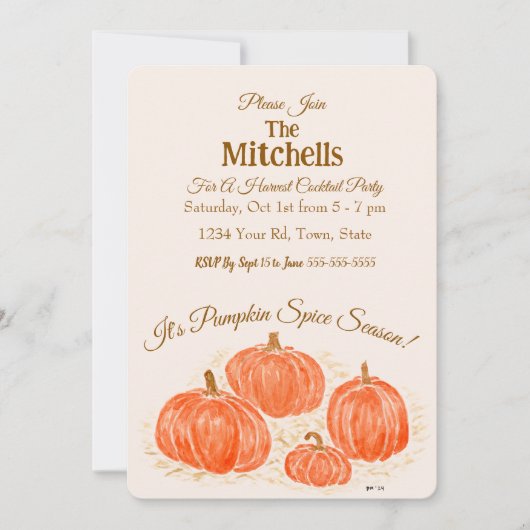Watercolor Pumpkin Cocktail PERSONALISIEREN Einlad Einladung (Vorderseite)