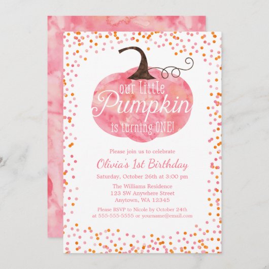 Watercolor Pumpkin Confetti Girl Einladung (Vorne/Hinten)