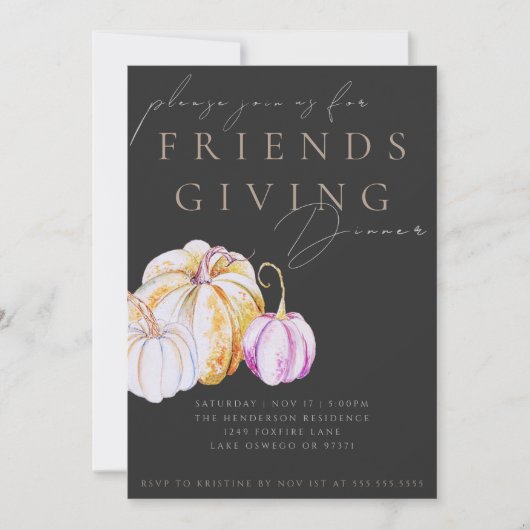 Watercolor Pumpkin Friendsgiving Dinner Invitation Einladung (Vorderseite)