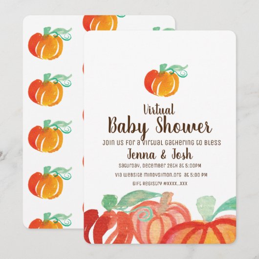 Watercolor Pumpkin Patch Virtual Baby Dusche Einladung (Vorne/Hinten)