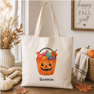 Watercolor Pumpkin Trick or Treat Personalized Tot Tragetasche