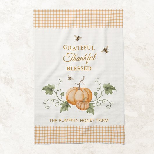 Watercolor Pumpkins et Honeybees Thanksgiving Fall Geschirrtuch