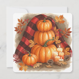 Watercolor pumpkins, plaid and candles karte