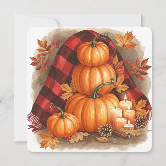 Watercolor pumpkins, plaid and candles karte (Vorderseite)