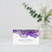 Watercolor Purple Agate gold glitter & QR Code Visitenkarte (Stehend Vorderseite)
