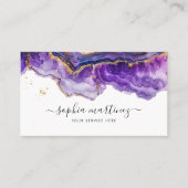 Watercolor Purple Agate gold glitter & QR Code Visitenkarte (Vorderseite)