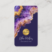 Watercolor Purple Agate gold glitter & QRCode Logo Visitenkarte (Vorderseite)