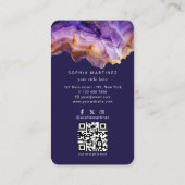 Watercolor Purple Agate gold glitter & QRCode Logo Visitenkarte (Rückseite)