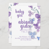Watercolor Purple Blumen Geburtsankündigung Ankündigung (Vorne/Hinten)