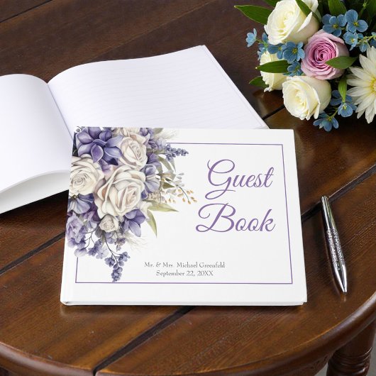 Watercolor Purple Cream Floral Wedding Gästebuch