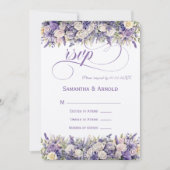 Watercolor Purple Cream Floral Wedding RSVP Einladung (Vorderseite)