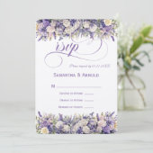 Watercolor Purple Cream Floral Wedding RSVP Einladung (Stehend Vorderseite)