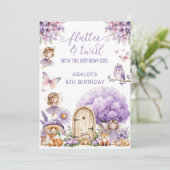 Watercolor Purple Fairy Birthday  Invitation Einladung (Stehend Vorderseite)
