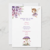 Watercolor Purple Fairy Birthday  Invitation Einladung (Rückseite)