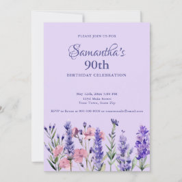 Watercolor Purple Floral 90th Birthday Party Einladung