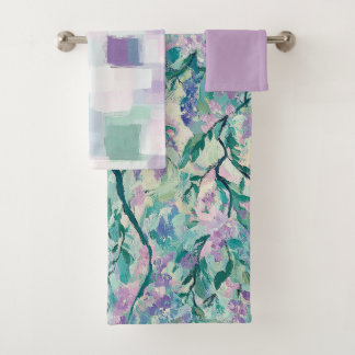 Watercolor Purple Floral  Badhandtuch Set