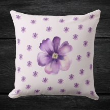 Watercolor Purple Floral Throw Pillow