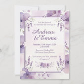 Watercolor Purple Floral Wedding Invitation Einladung (Vorderseite)