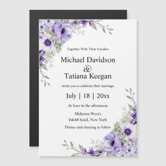 watercolor purple floral wedding invitation magnet (Vorne/Hinten)