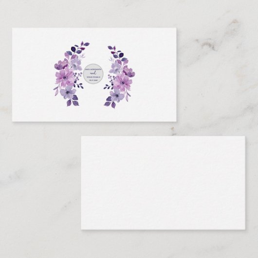 Watercolor purple flower bouquet mitteilungskarte (Vorne/Hinten)