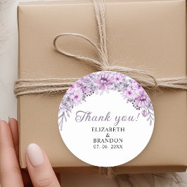 Watercolor Purple Flowers Wedding Celebration Runder Aufkleber