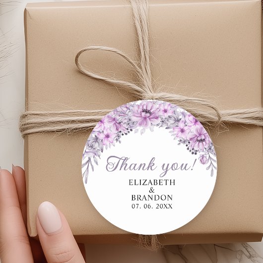 Watercolor Purple Flowers Wedding Celebration Runder Aufkleber