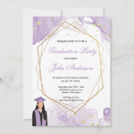 Watercolor Purple Gold Marble Graduation Party  Einladung
