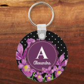 Watercolor Purple Iris Botanical Polka Dots Schlüsselanhänger (Vorderseite)
