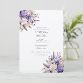 Watercolor Purple Lavender Wedding Invitation Einladung (Stehend Vorderseite)