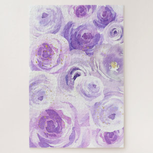 Watercolor Purple Rose All-Over Pattern Puzzle