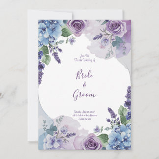 Watercolor Purple Rose Blue Hydrangea Lavender Wre Einladung