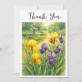 Watercolor Purple & Yellow Irises Birthday Party Dankeskarte (Vorderseite)