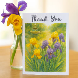 Watercolor Purple & Yellow Irises  Birthday Party  Dankeskarte