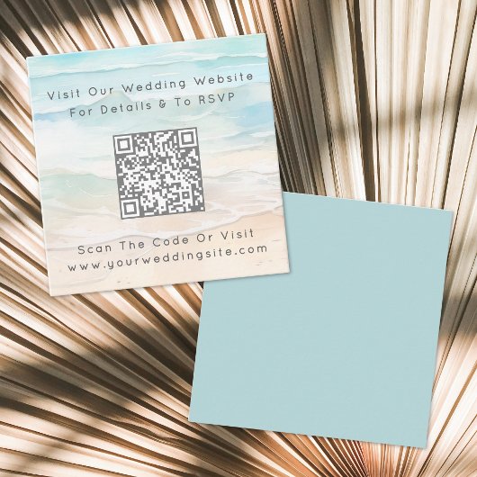 Watercolor QR Code Beach Wedding RSVP Begleitkarte