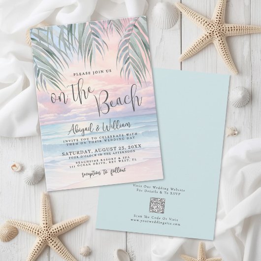 Watercolor QR Code On The Beach Wedding Einladung
