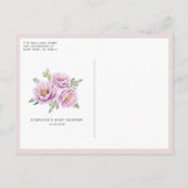 Watercolor Rabbit and Pink Flowers Baby Shower Einladungspostkarte (Rückseite)
