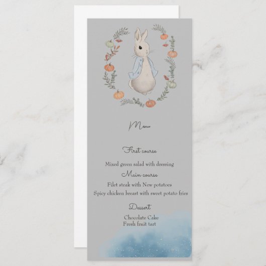 Watercolor Rabbit Peter Birthday Menü Menükarte (Vorne/Hinten)
