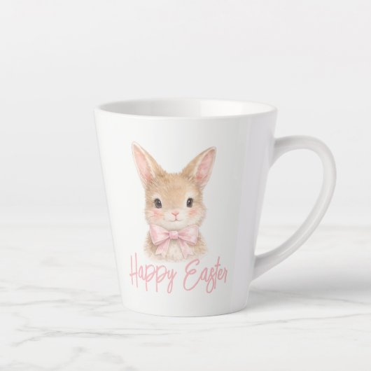 Watercolor Rabbit with Pink Bow| Cute Easter Bunny Milchtasse (Rechts)