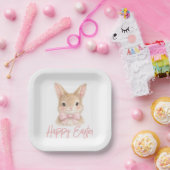 Watercolor Rabbit with Pink Bow| Cute Easter Bunny Pappteller (Party)