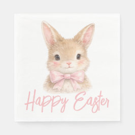 Watercolor Rabbit with Pink Bow| Cute Easter Bunny Serviette