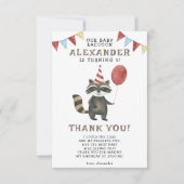 Watercolor Raccoon 1st Birthday  Dankeskarte (Vorderseite)