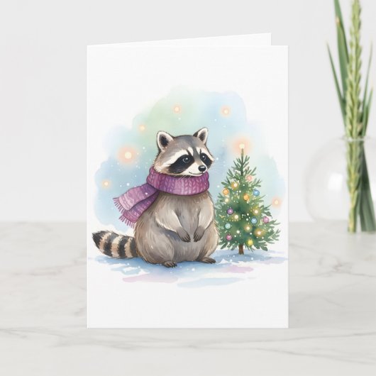 Watercolor Raccoon Cute Winter Woodland Holiday Karte (Vorderseite)