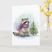 Watercolor Raccoon Cute Winter Woodland Holiday Karte (Gelbe Blume)